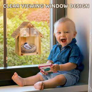 Maisons d'oiseaux de fenêtre à l'extérieur de la maison d'oiseaux à l'intérieur du nichoir en bois suspendu avec fenêtre transparente pour voir - Product Image 5