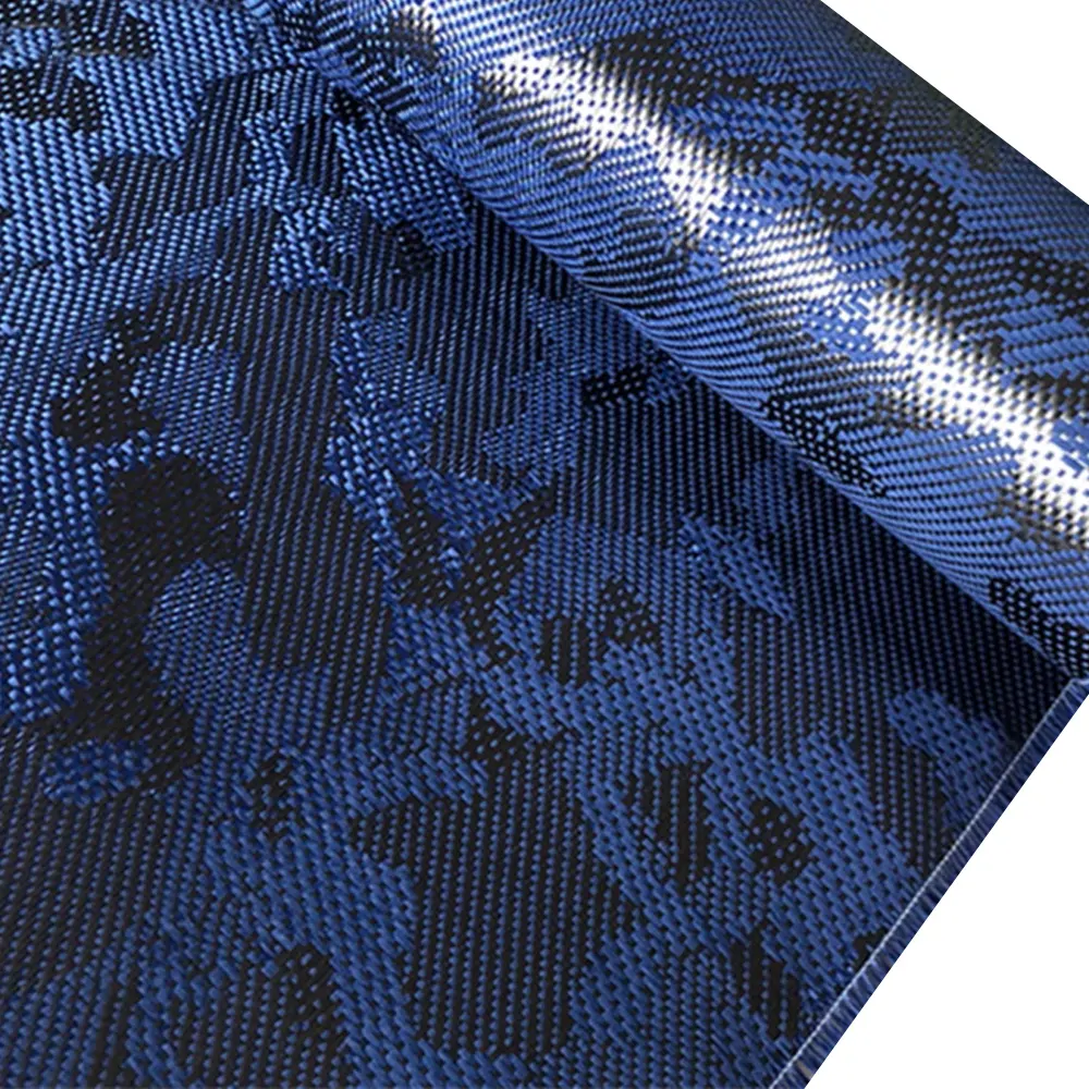 Tela híbrida de aramida de carbono de camuflaje azul ZAME tela de fibra de carbono de camuflaje tela híbrida Jacquard de camuflaje