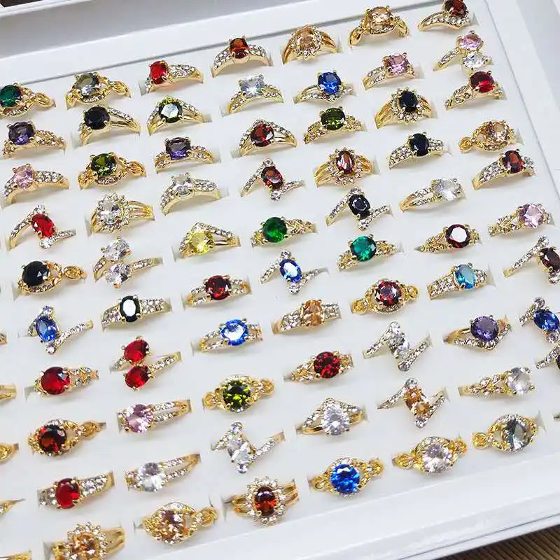 แหวนหินธรรมชาติผู้หญิงขายส่งเรขาคณิตหินโลหะฝังแหวนเครื่องประดับสีเพทายคริสตัลแหวน