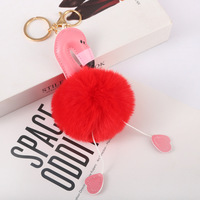 Porte-clés poupée en peluche flamant rose rouge et rose avec pendentif pompon en fourrure
