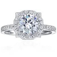 Joias vintage, halo corte redondo zircão 925 prata esterlina anéis de noivado mulheres