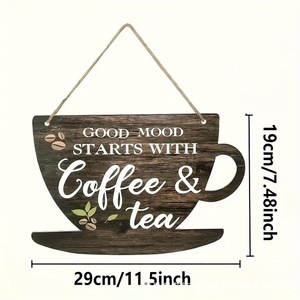 Decoraciones de letreros de estilo rústico para cafeterías, artesanías de madera, etiquetas colgantes redondas, etiquetas colgantes creativas con forma de taza de café - Product Image 2
