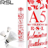 Volants de badminton en plumes d'oie RSL A5, lot de 12, qualité durable, 3 couches, plumes droites, pour entraînement en club et amateurs