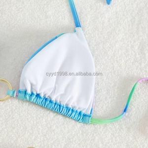 Bikini Sexy Pequeño con Diseño Único, Estampado y Rayas, Sujetador Push-Up, Traje de Baño y Ropa de Playa con Flecos - Product Image 4