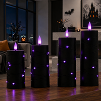 Décoration de fête à domicile : Lot de 4 bougies LED sans flamme noires pour Halloween avec télécommande, lumières violettes effrayantes pour maison hantée (OEM)