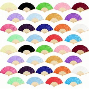 Éventail pliant chinois blanc et noir en tissu et bambou pour la danse, les fêtes, les mariages, les cadeaux et la décoration - Product Image 1