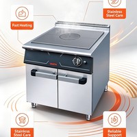 Cuisinière professionnelle à gaz JUSTA avec plan de cuisson solide et armoire, 10 kW, gaz naturel, en acier inoxydable (qualité 304), sur pied