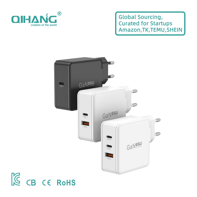 High Power 65W Universal Mobile Charger with GaN SCP & PD 3.0 Type-C/AC Ports for Smartphones/Tablets/Laptops