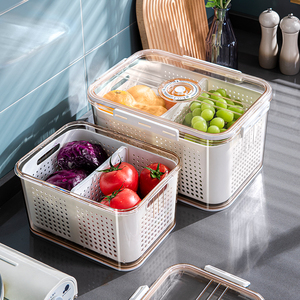 Ensemble de 5 pièces panier de <span class=keywords><strong>vidange</strong></span> cuisine garde-manger Drain réfrigérateur organisateur bacs réfrigérateur conteneur de stockage des aliments boîte en plastique de fruits - Product Image 3