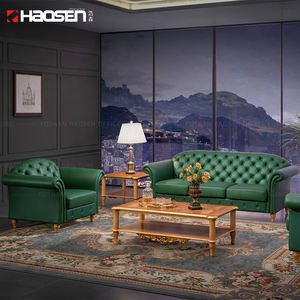 Роскошные деревянные ножки зеленый кожаный диван 1 + 1 + 3 комплекта мебель гостиная Кнопка диван классический диван - Product Image 3