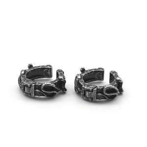 Yunnique Boucles d'oreilles manchette motif serpent en acier titane argenté tibétain, clip d'oreille sans perçage, style punk géométrique, bijoux de mode - Product Image 5