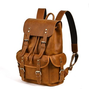 Genuine <b>Leather</b> <b>Backpack</b> Men <b>Large</b> Capacity 36-55L Outdoor Travel Business Use Solid Color Crazy Horse <b>Leather</b> - Product Image 3