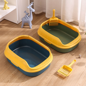 กระบะทรายแมวแบบกึ่งปิด รูปวงรี สีฟ้าเขียว 39.5x29x13.3 ซม. พร้อมที่ตัก สำหรับแมว อุปกรณ์สัตว์เลี้ยง - Product Image 1