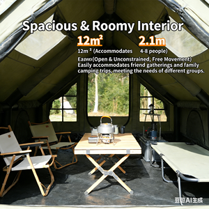 En stock, tente de camping <span class=keywords><strong>gonflable</strong></span> verte de 12 m² avec <span class=keywords><strong>auvent</strong></span>, pas de montage requis, équipement de camping extérieur complet - Product Image 3