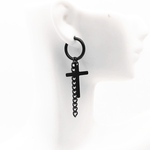 yunnique Cross <b>Stud</b> Hoop <b>Earrings</b> <b>Black</b> Titanium Steel Geometric Design For Men Women Fashion Jewelry - Product Image 4