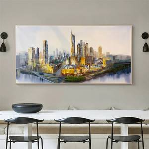 Art mural original dessiné à la main <span class=keywords><strong>New</strong></span> <span class=keywords><strong>York</strong></span> City Landscape Abstract Handmade Frame Artwork Oil Large Paintings with Frame - Product Image 2
