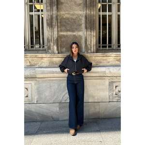 Chaqueta Bomber Negra Corta con Cierre para Mujer, Cortavientos, Manga Larga, Tejido de Tela, Abrigo, Ropa Exterior - Product Image 2