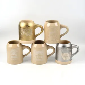 Wholesale promotional gift tableware ceramic cup custom logo engraved ceramic beer mug with handle