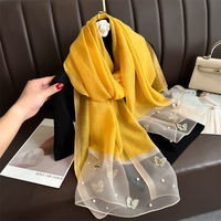 Nouveau Foulard Élégant Brodé Papillon, Châles pour Femme, Écharpe Unie Couleur Soie Brillante au Toucher, Étoles, Hijabs à Perles