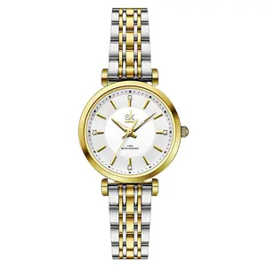 Shengke Sk K0180 Luxury Comely Women Quartz Watch Authentic Stainless Steel Band Water Resistant Luminous Diamond Casual Watch