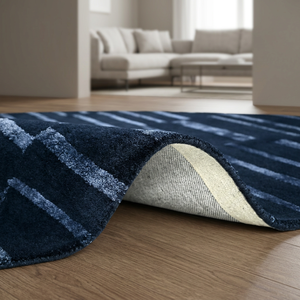 Modern Abstract <b>Navy</b> <b>Blue</b> Plush Pile Wool/Silk Extra Thick Non-Slip Hand Tufted Rectangle Area <b>Rug</b> for Dining Room Bedroom Hotel - Product Image 3