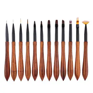 Set da 12 pezzi set di strumenti per pennelli per Nail Art in gel con manico in legno con pennello in Nylon