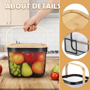 <span class=keywords><strong>Panier</strong></span> à fruits en treillis métallique <span class=keywords><strong>avec</strong></span> <span class=keywords><strong>couvercle</strong></span> et poignées, bacs de rangement empilables anti-mouches pour légumes frais, idéal pour la cuisine - Product Image 4