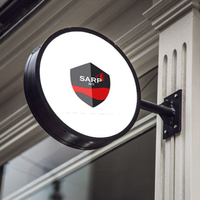 Panneau extérieur rond personnalisé double face et caisson lumineux rond éclairé, enseigne à lame, enseigne commerciale avec logo en relief