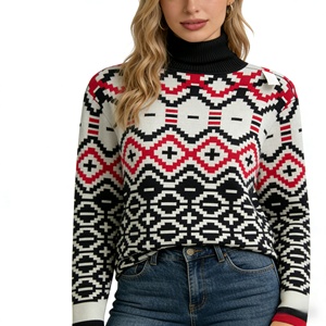 Suéter Fairisle para Mujer OEM/ODM, Manga Larga, Cuello Alto - Product Image 1