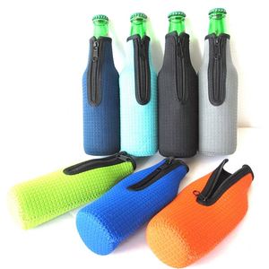 Neoprene Texture 12oz 330ml Wine <b>Bottle</b> Cooler Covers Non-Slip Zipper Insulator Sleeves Waterproof Foldable Portable Cooler Bags - Product Image 6
