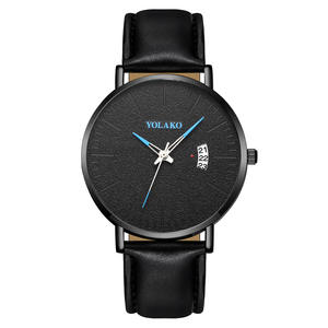 Vente en gros du fabricant de montre à quartz avec bracelet en cuir pour hommes à aiguille bleue avec calendrier - Product Image 1