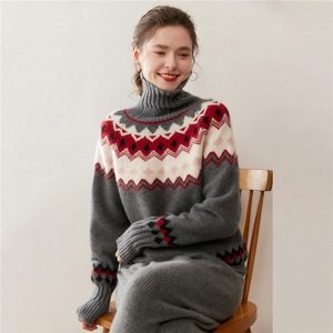 Suéter de Cuello Alto de Cachemira con Jacquard Fair Isle para Mujer, Invierno, Se Aceptan Diseños Personalizados, Mezcla de Lana de Cachemira, Suéter de Punto, Tops, OEM y ODM - Product Image 2