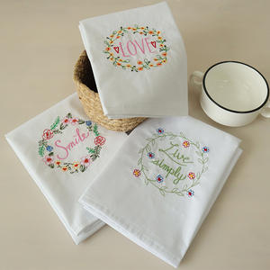 Serviettes en coton brodées 45x65cm 3 pièces Smile Love Live Simply Home Decor Ensemble de linge de table pour la cuisine - Product Image 1