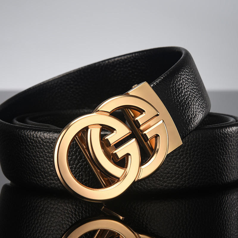 SKU-10 style gold buckle + black leather - 130cm