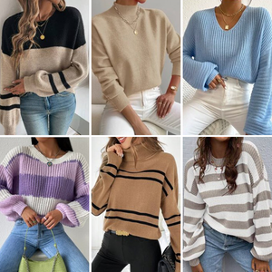 Pull pour femme, motif jacquard, tricot, manches longues, col rond, tricot d'hiver, pull en coton tricoté, vêtements d'occasion en gros - Product Image 2