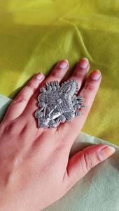 Anillo Durga oxidado antiguo para mujer, anillo de compromiso ajustable con motivo de diosa, joyería de moda étnica clásica de gran tamaño - Product Image 3