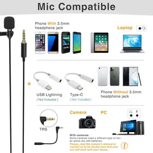 Microfone pequeno com fio para pc, alto-falante para laptop, estúdio de celular, profissional, vlogging