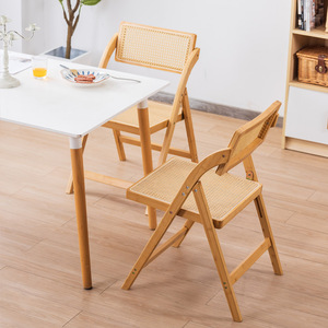 Folding Rattan <b>Chair</b> Solid Wood Frame <b>Dining</b> <b>Chair</b> Home Use - Product Image 1