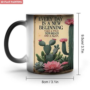 <b>Ceramic</b> <b>Mug</b> 11oz Frosted Black Heat Sensitive Cup With Cactus Design Gift For Home Office Use - Product Image 1