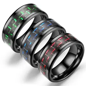 Populaire Sieraden Punk 8Mm O Vorm Vinger Ringen Voor Paar Zilver Zwart Roestvrij Staal Koolstofvezel Vinger Ringen