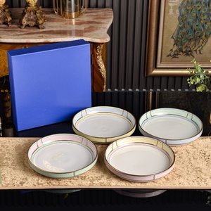 Assiette de Dîner Ronde en Céramique à Bord Doré Bleu Ciel pour Mariage, Vaisselle de Banquet Hôtelier – Vente en Gros - Product Image 1