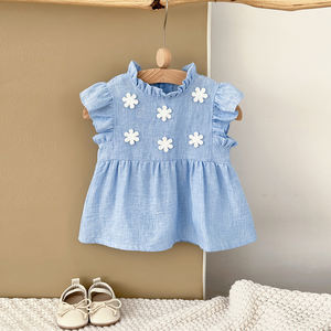 新しい夏の赤ちゃん女の子新生児子供服ドレス甘いノースリーブ小さな花柄刺繍カジュアルな赤ちゃん女の子 - Product Image 2