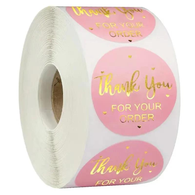 Pegatinas circulares personalizadas, etiqueta redonda, color rosa, pequeñas, de agradecimiento, venta al por mayor