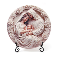 Assiette décorative ronde en résine 3D gaufrée, motif Famille Sainte catholique chrétienne, avec support – Vente en gros usine