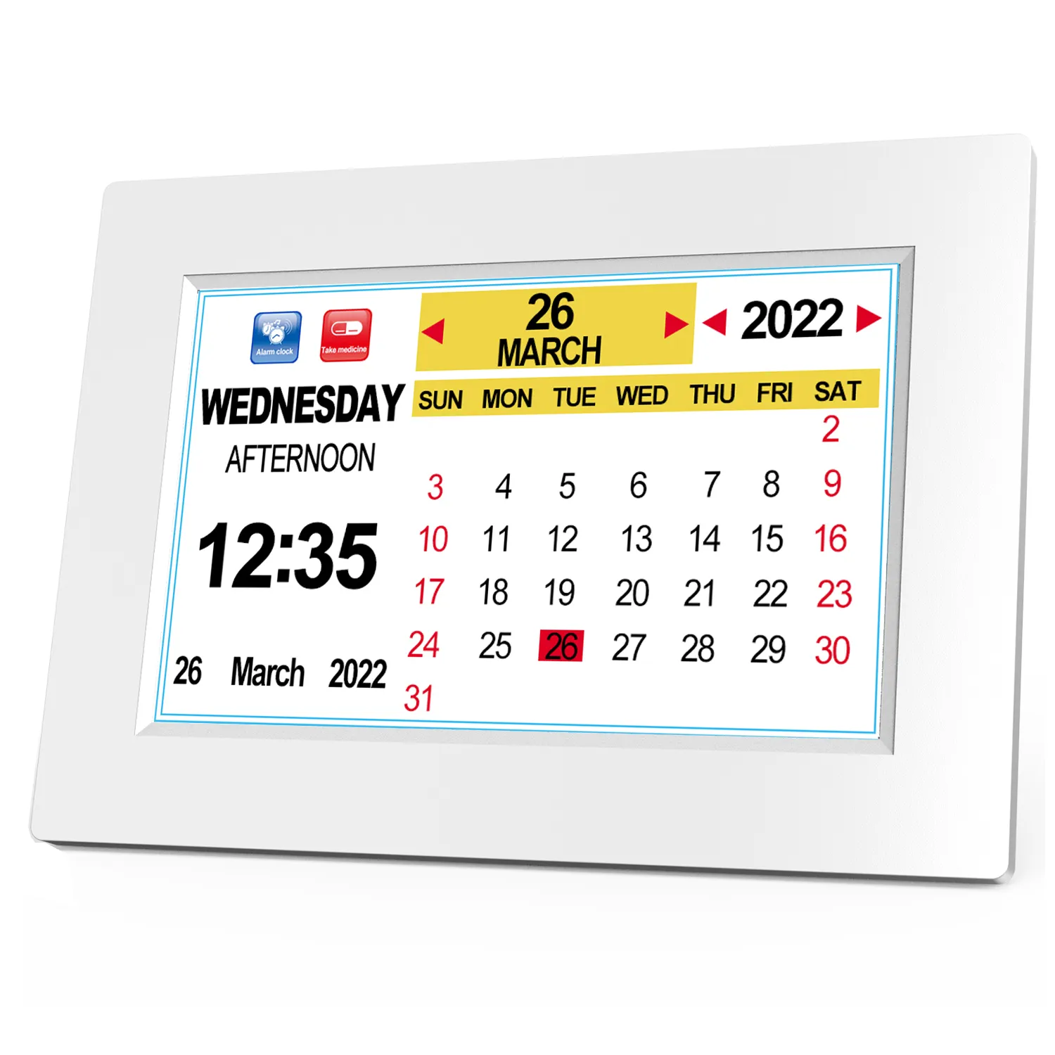 Calendario digitale sveglia con calendario digitale da 8 "con data del giorno mese anno, orologio da tavolo per anziani, demenza, alzheimer