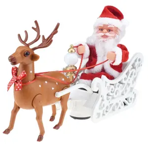 Venta al por mayor renos de plástico y trineo-Juguete eléctrico de Papá Noel para niños, trineo, Reno, canto, música, adorno de navidad, regalos de Año Nuevo