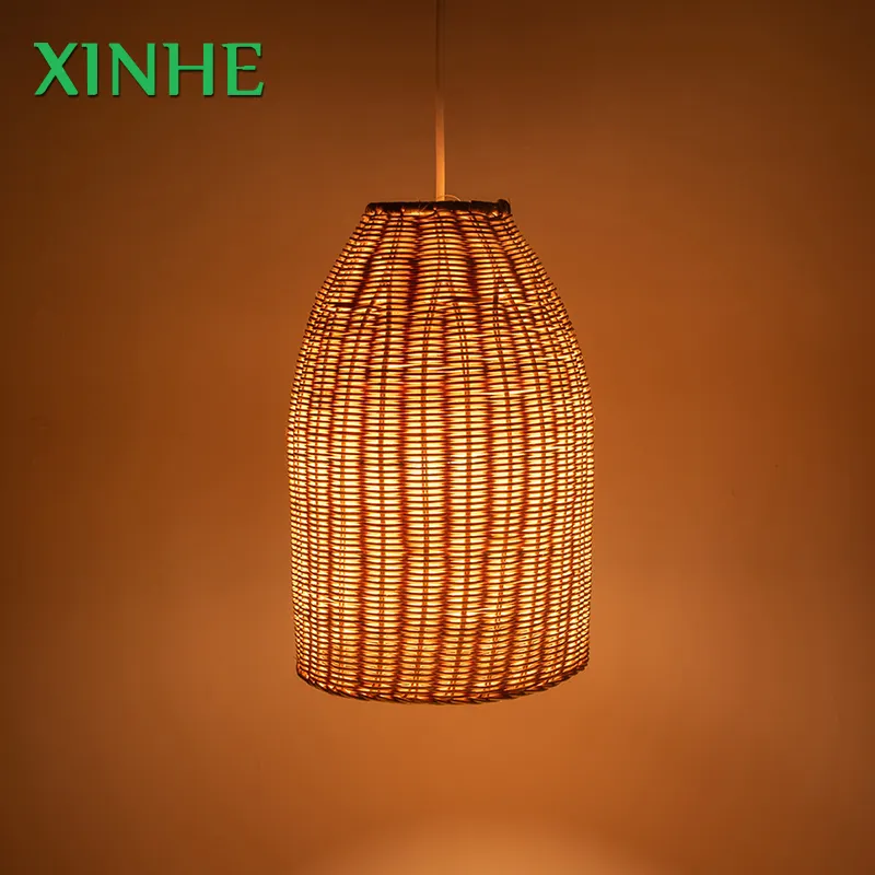 XH Hot Sell Wicker Hand woven Dome Ceiling Lamp shade hanging lamp for Home and Shop decor rattan lantern