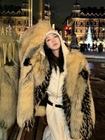 Manteau en fausse fourrure bicolore ouvert sur le devant pour femme, 70 cm, pour l'hiver, vente en gros