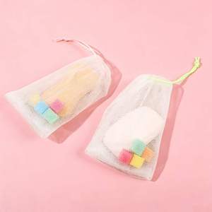 Super Foaming Soap Bag with Sponge & Ribbon - 9x12cm PE Mesh <b>Pouch</b>, Multi-Color Bath Accessory for Travel & Home - Product Image 1