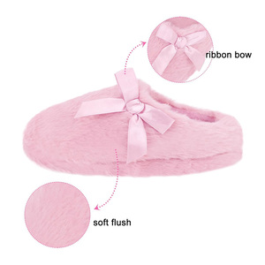 Pantofole da donna soffice da ragazza con fiocco a fiocco Memory Foam pelosa pelosa Slip-on da camera da letto pantofole - Product Image 2